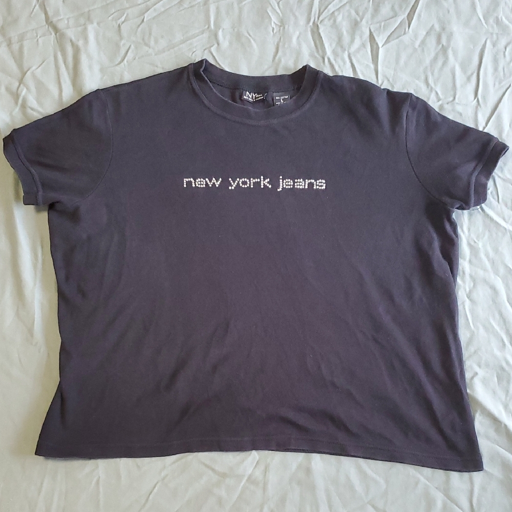 New York & Company Black Cotton T-Shirt. Vintage T.